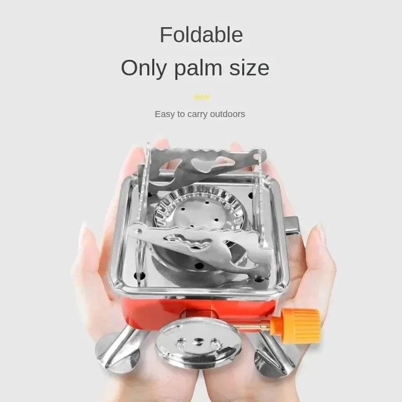 Portable Mini Square Stove Outdoor Folding Gas Stove Card Camping Cooking Utensil Ultra-Light Travel Cookware Hiking Equipment Qme