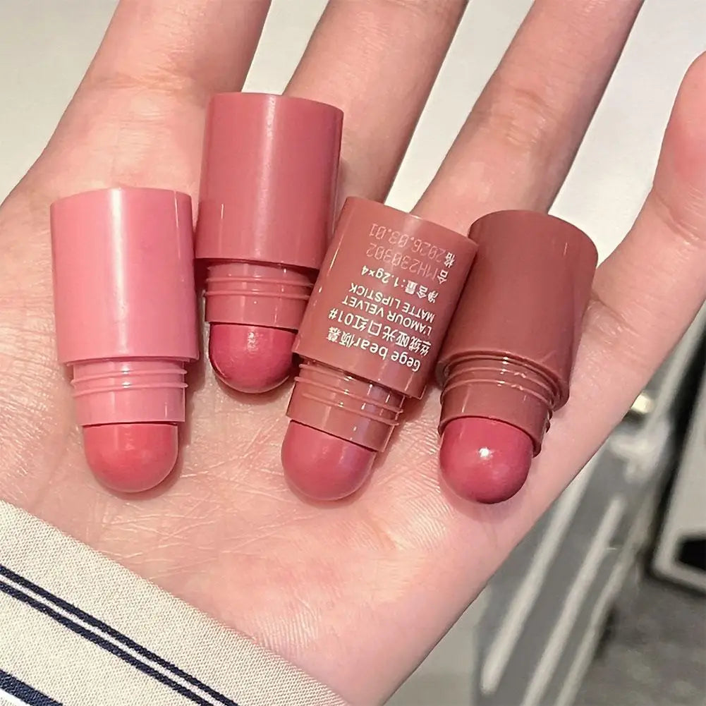 4 In 1 Matte Lipstick Pencil Kit Combo Velvet Sexy Red Lip Tint Non-stick Cup Multicolour Lipstick Pen Makeup Lips Cosmetic Set Qme