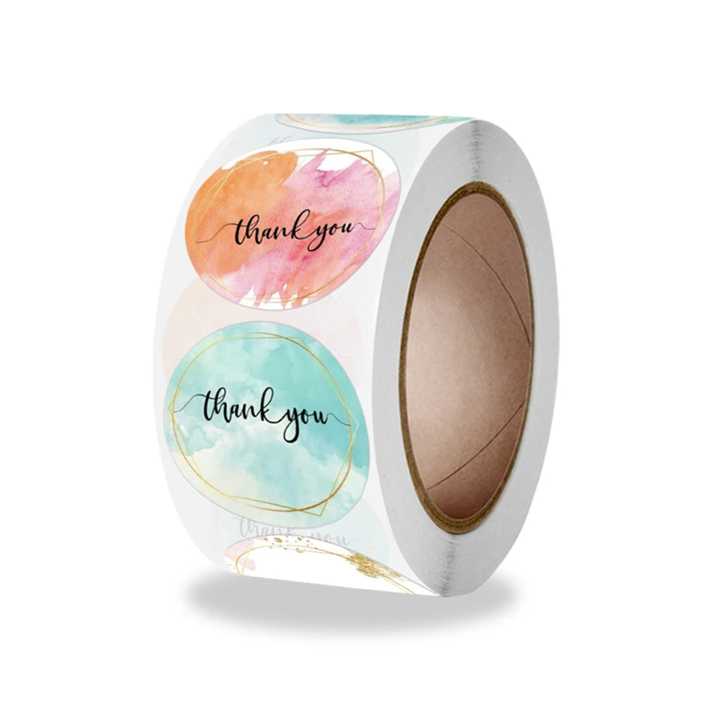 500pcs/Roll Thank You Stickers 2.5cm Cute Pink Gold Labels For Small Business Or Wedding Gift Decor Stationery Packaging Sticker Qme 5 Roll 25mm