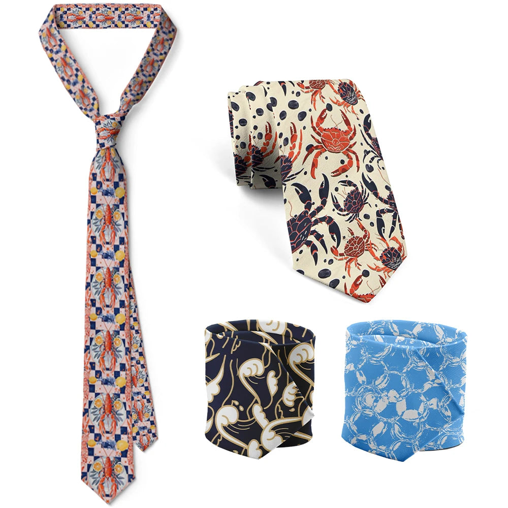 Fun Novel Lobster Crab Picture Design Tie Fashion Animal Print Men's Qme