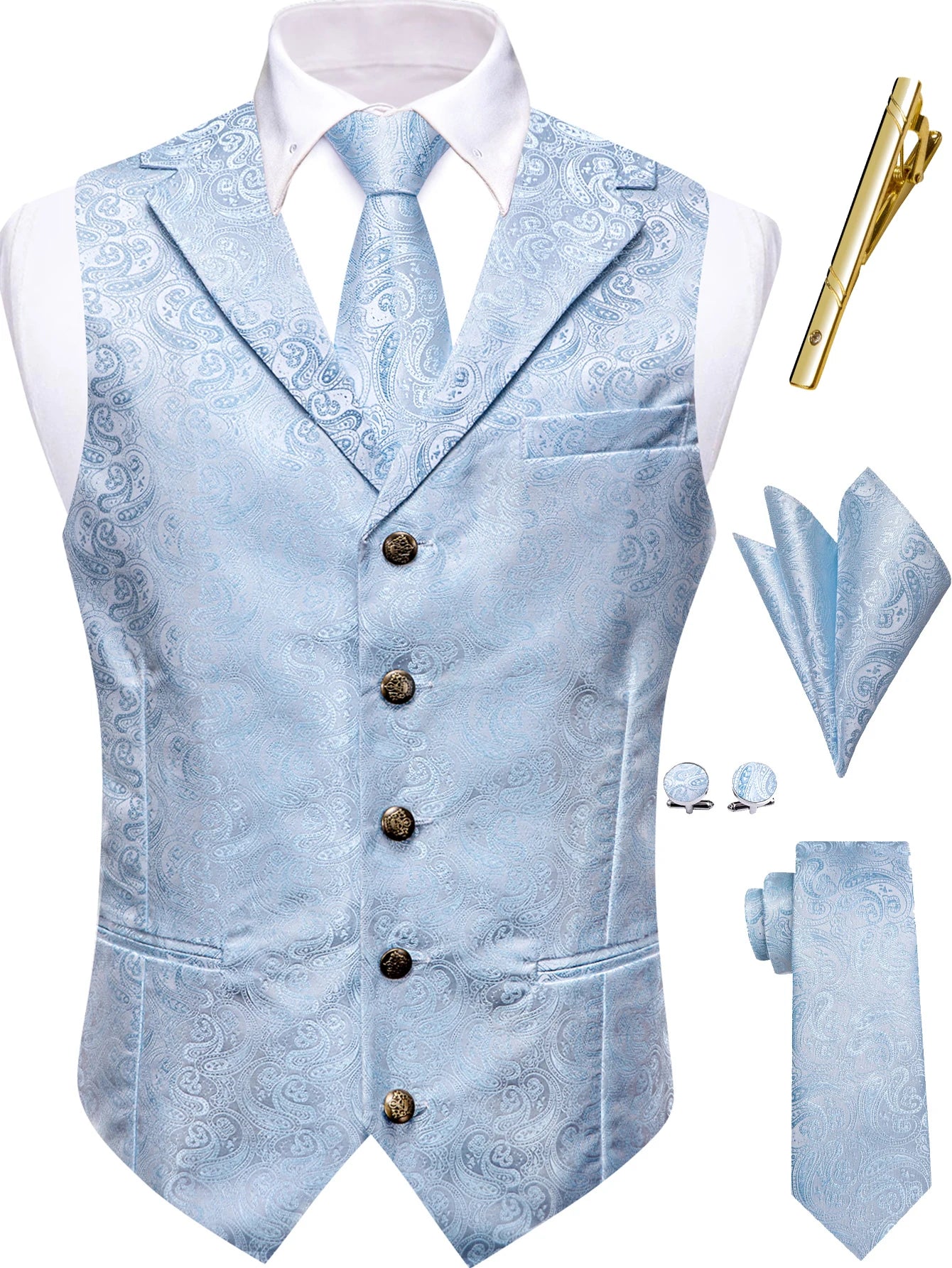 Men's Formal Suit Vest & Tie Set Paisley Floral Style, Premium Waistcoat and Necktie Combo for Weddings, Business Occasions Qme
