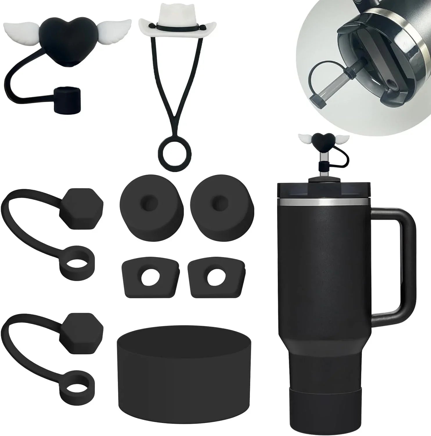 Accessories Silicone Spill Proof Stopper Straw Cover Cap 9- Straws Qme 04