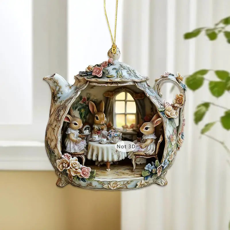 Easter Home Decor Items Rabbit Teacup Warm 2d Acrylic Pendant Qme