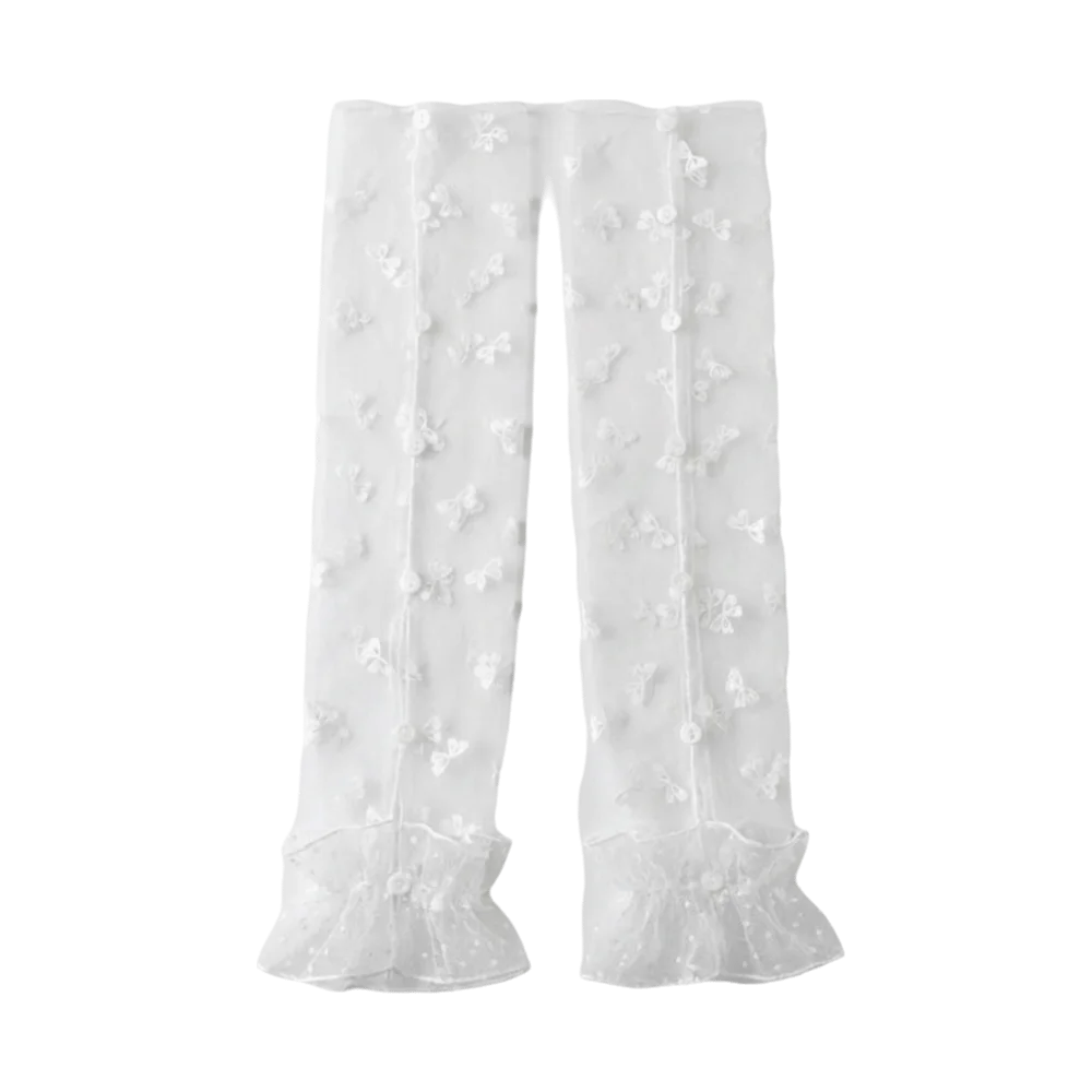 Breathable Lolita Arm Sleeves Polka Dot Pattern Transparent Mesh Sunscreen Sleeves Cloth Bow Bridal Gloves Sun Blocking Qme White Bows
