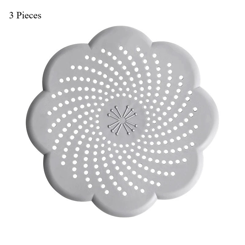 Silicone Flower Drain Cover Kitchen Bathroom Anti-Clogging Anti-Odor Anti-Insect Floor Drain Filter Hair Catcher Sink Strainer Qme Grey-3pcs