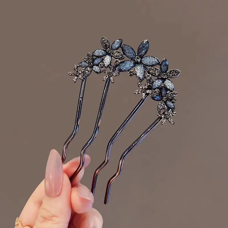 Elegant Pearl Flower Hair Combs Pins French Retro Bun Accessories Qme A2