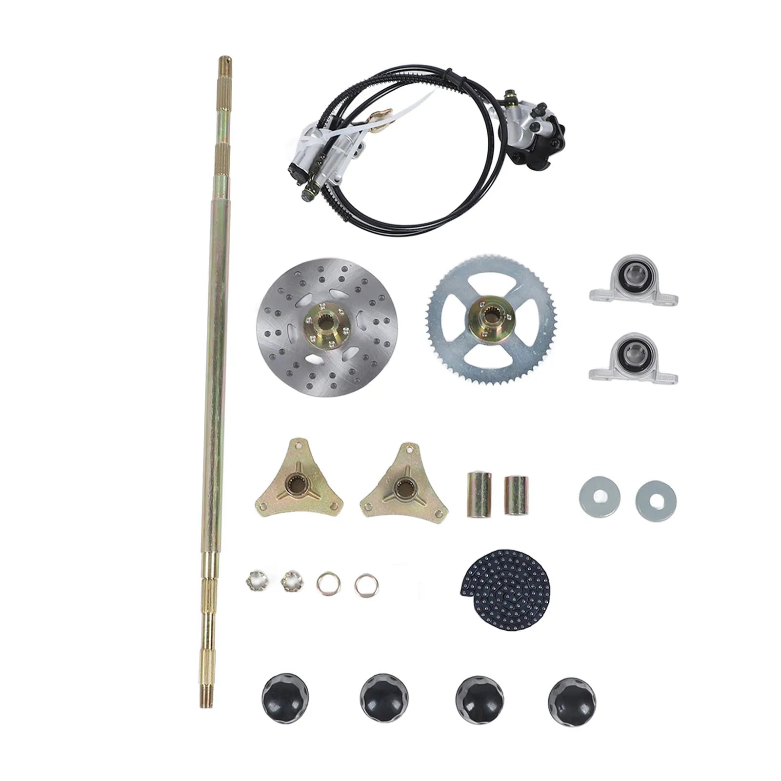 Brake Disc Caliper Assembly Construction Chain Sprockets Go Kart Rear Axle Assembly for 50cc 70cc 90cc ATV Quads Qme Black