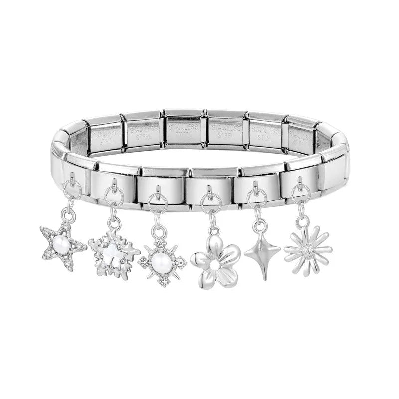 Wholesale Shiny Blue Sun Zircon Stars Moon Sereis Pendant Italian Charm Links Fit 9mm Stainless Steel Bracelet Women DIY Making Qme