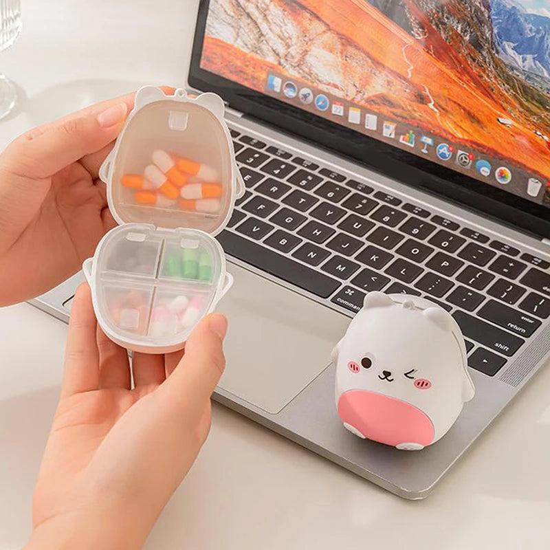 Pill Box Cute Cartoon Small Bear Portable Double-layer Compartment Qme
