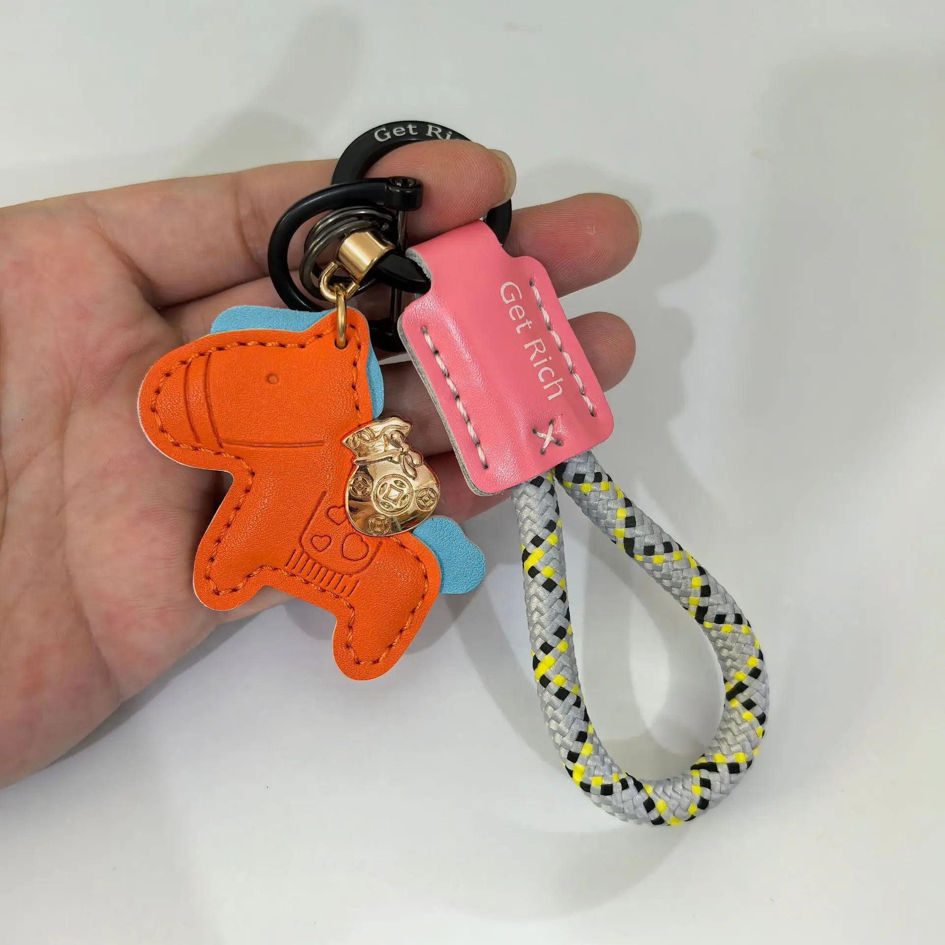 Money Soon Keychain Pendant Handmade Leather Car Key Chain Bag Cute Qme Orange