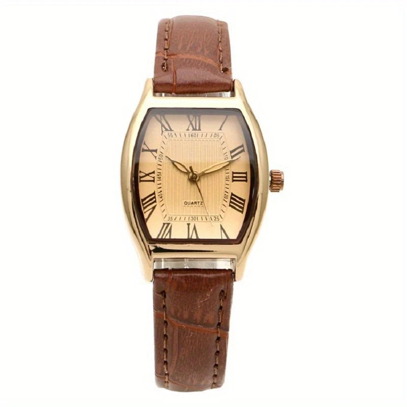 Vintage Pointer Quartz Watch Minimalist Roman Numeral Dial Wristwatch With Leather Watchband For Women Men Qme