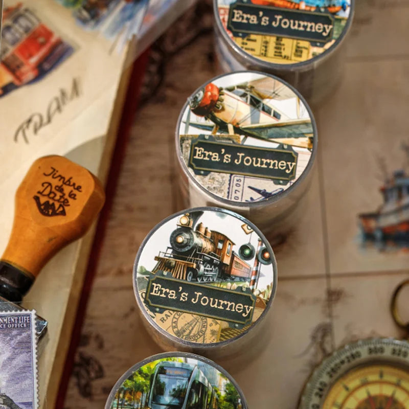 4 Rolls Vintage Journey Washi Tape, Versatile Multi-Scene Decor, Retro Storytelling Tape for Journaling, Ideal for Gifts Qme
