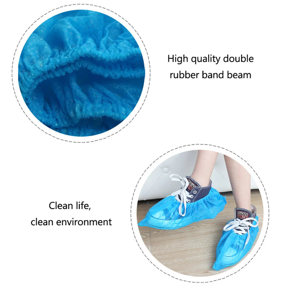 100PCS Anti Slip Disposable Shoe Covers with Elastic Band Waterproof Dustproof Foot Covers for Medical Home Indoor Use Qme