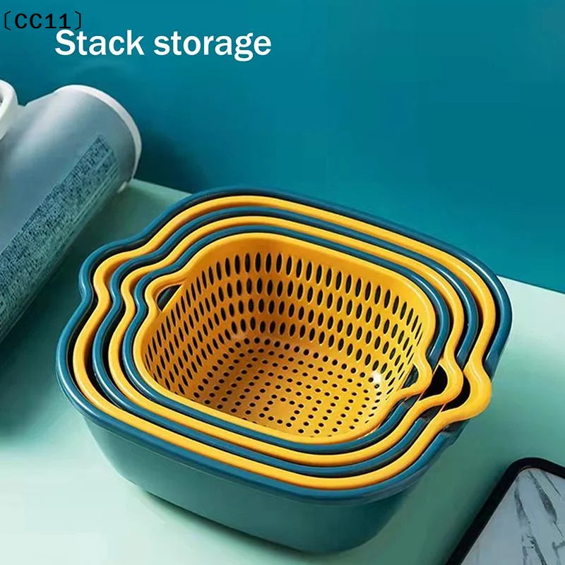 Fruit Vegetable Drain Basket Plastic Green Yellow Household Qme