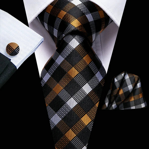 Professional Mens 3-Piece Suit Necktie Pocket Square Cufflinks
