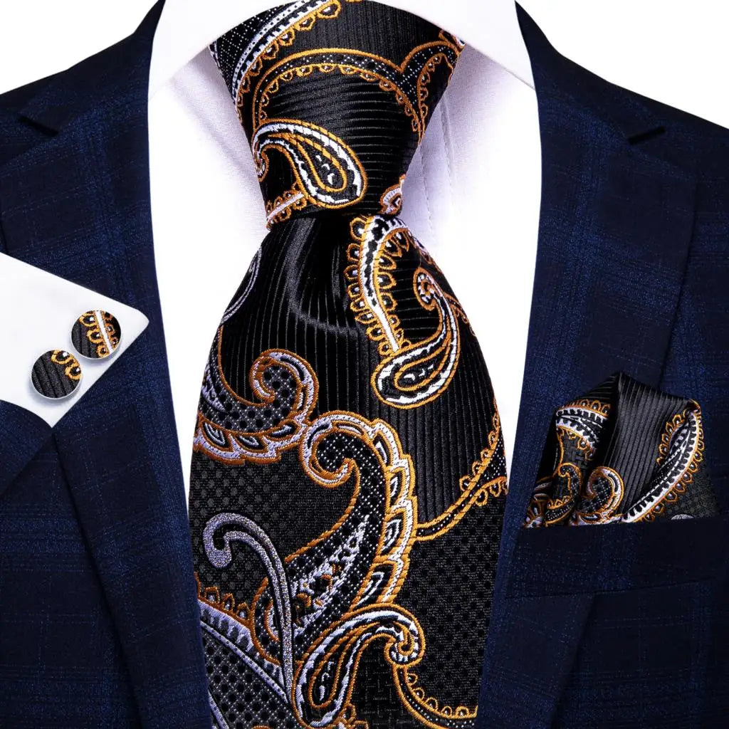 Hi-tie Striped Black White Silk Elegant Tie Men Groom Wedding Necktie Qme SN-3329