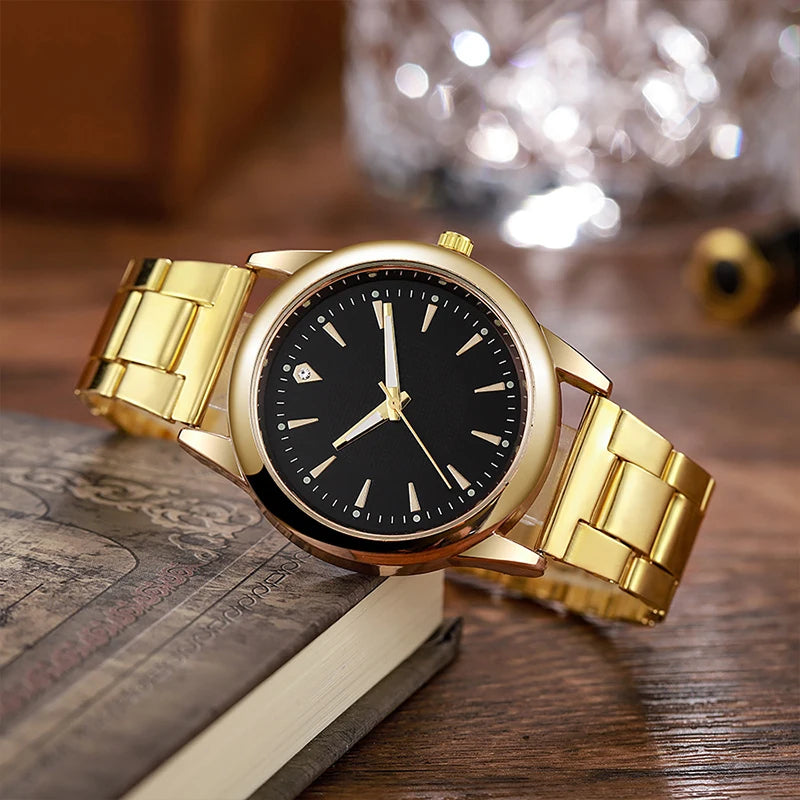 2PCS Couple's Watch Night Light Steel Strip Women's Watch Men's and Women's Quartz Watch Gift Watch Qme