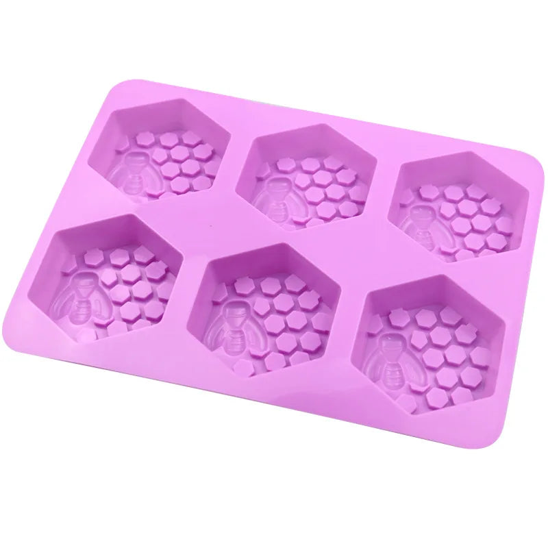 ^3D Handmade Soap Silicone Mold 6-Piece Bee Shape Silicone Mold DIY Handmade Soap Mold Homemade Honeycomb DIY Cake Mold Qme