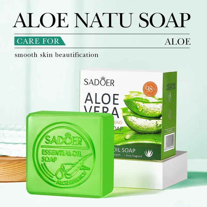 SADOER Aloe Facial Soap Face Wash Foam Facial Cleanser Moisturizing Firming Hydrating Oil Control Body Bathing Handmade Soap Qme