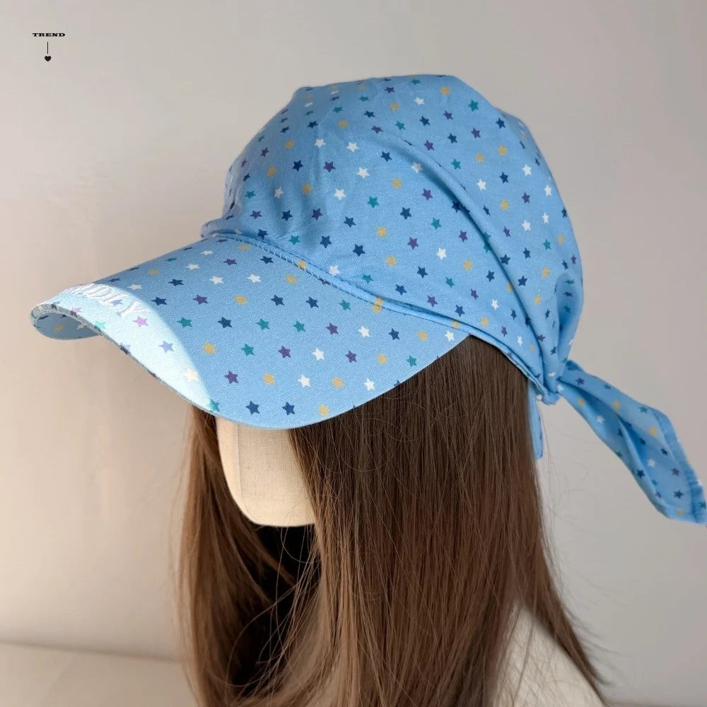 Adjustable Polka Dot Headscarf Cap Star Printed Elegant Colorful Sun Baseball Cap Lightweight Breathable Turban Hat Qme