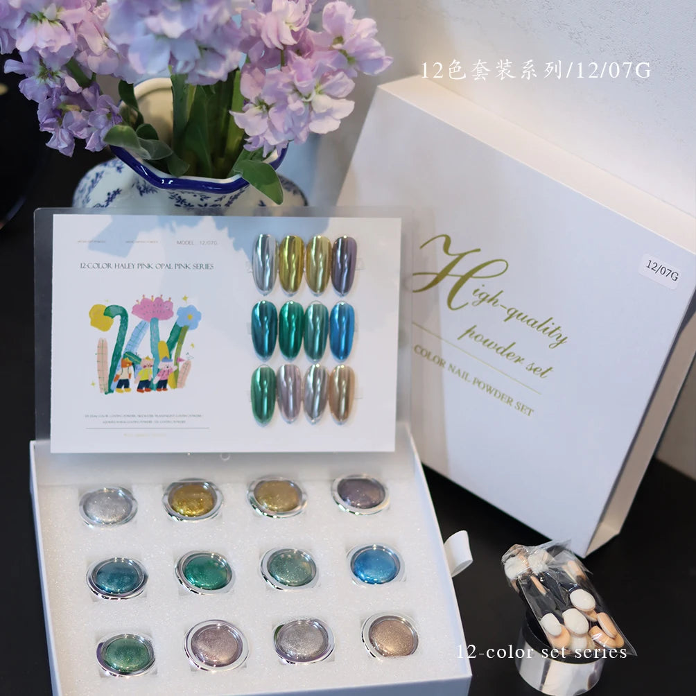 12-color Box Nail Powder Including Chameleon Opal Moonlight Sets Qme 02