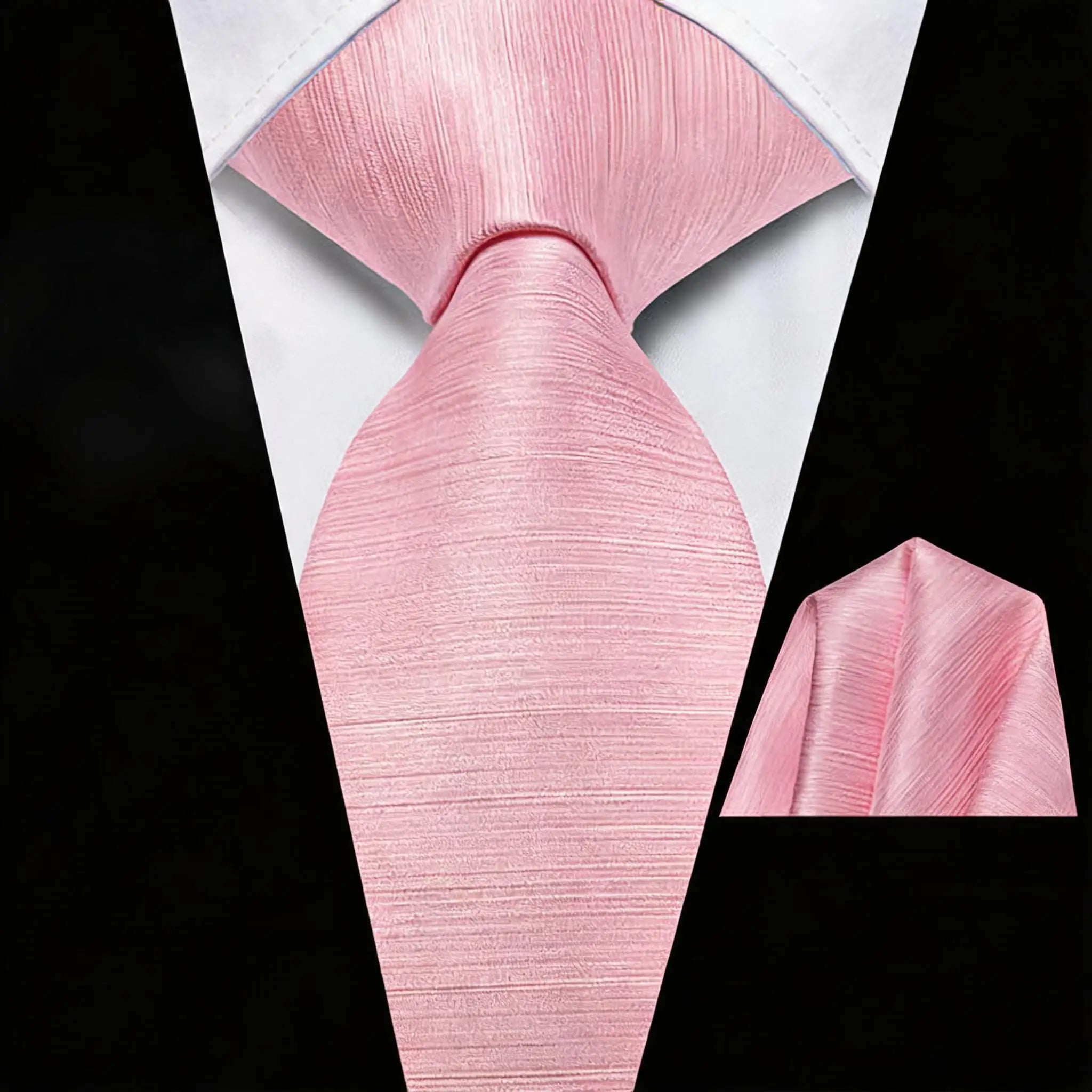 Men Solid Striped Necktie Matching Pocket Square Kit Pink/Green/Yellow/Orange Elegant Accessory for Daily Formal Party Qme HT-LDSN0214