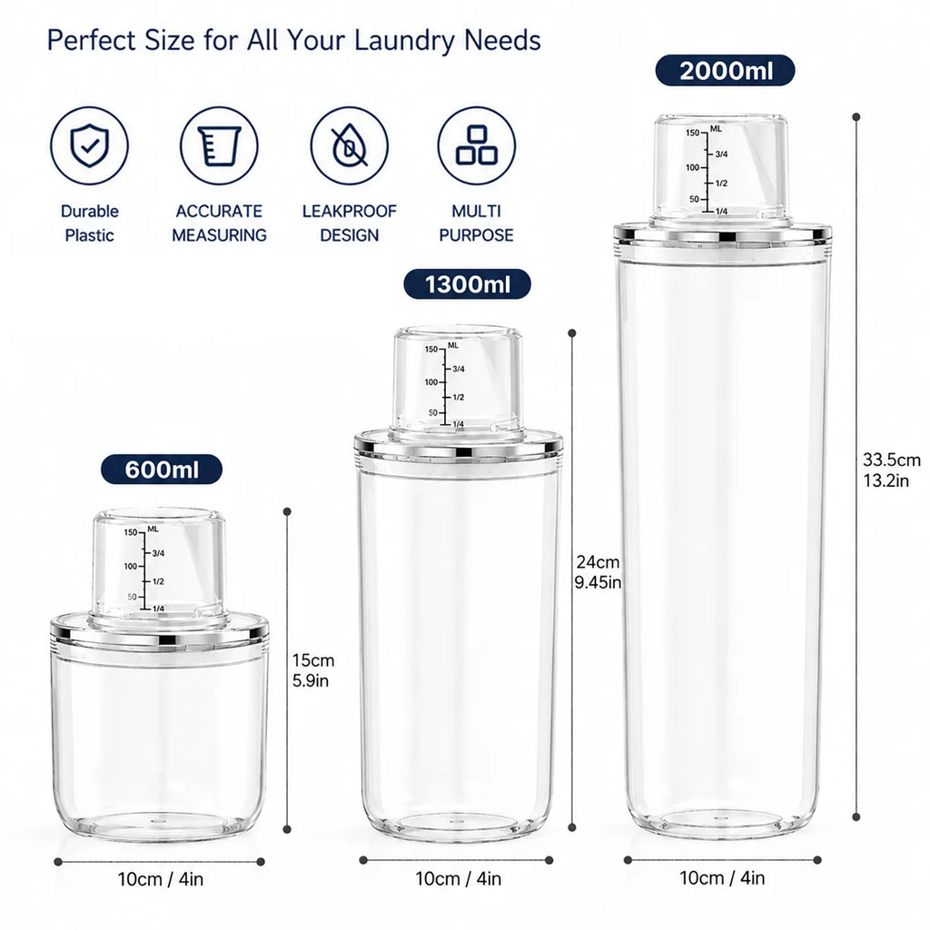 Clear Laundry Detergent Dispenser Container with Measuring Cup Lid, Cylindrical Airtight Canister for Laundry Powder Liquid Soap Qme