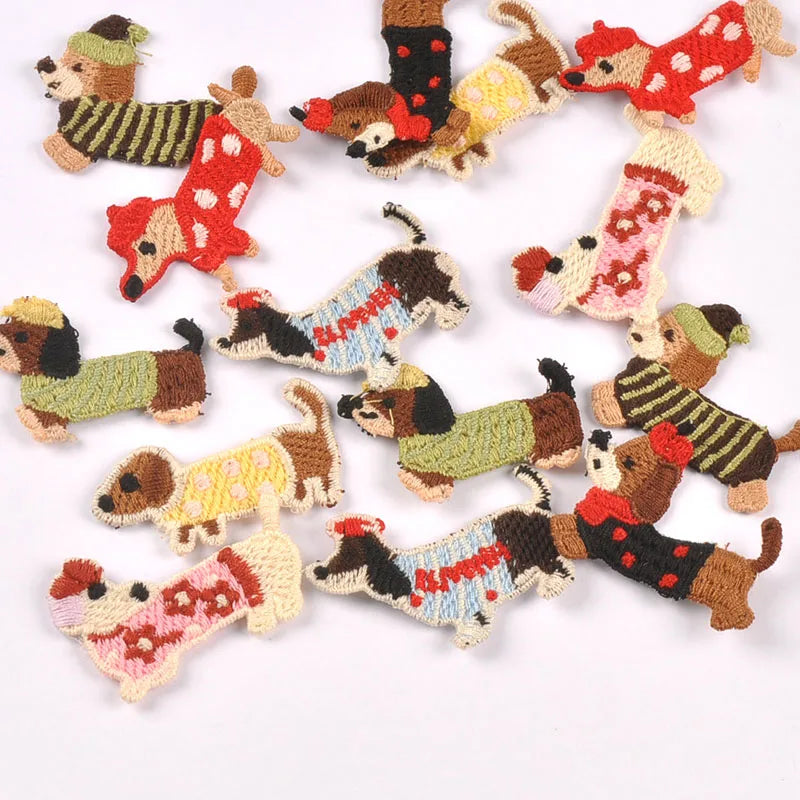 10pcs mix colors Multiple designs sausage dogs cloth patch For Clothing Headwear Bags Decoration Sewing Accessories Qme