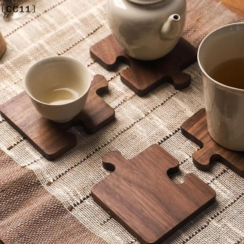 Wooden Coaster Retro Teacup Mats Creative Building Block Shape Cup Qme