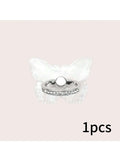 Butterfly Diamond-encrusted Transparent Crystal Decorative Ring Qme WHITE