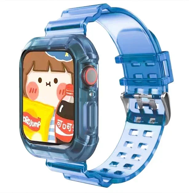 Clear Band + Case for Apple Watch Series 9 8 7 6 SE 5 49mm 45mm 44mm 42mm 41mm Transparent for iwatch 3 38mm 40mm Plastic Strap Qme TRU 49mm