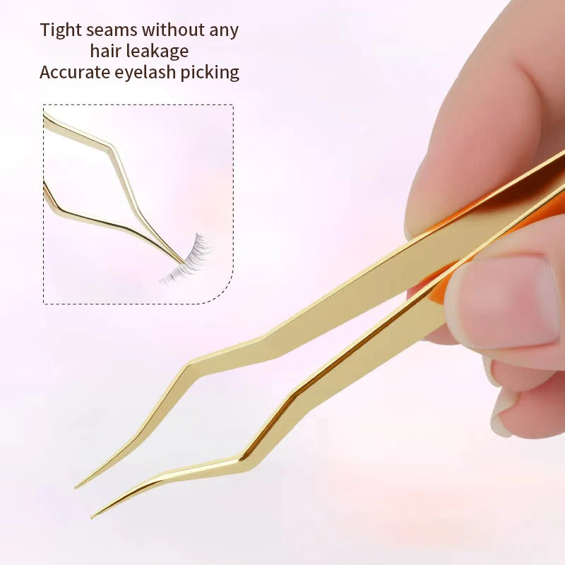 Lash Extension Tweezers Anti Slip Stainless Steel Curved Tip Straight Qme