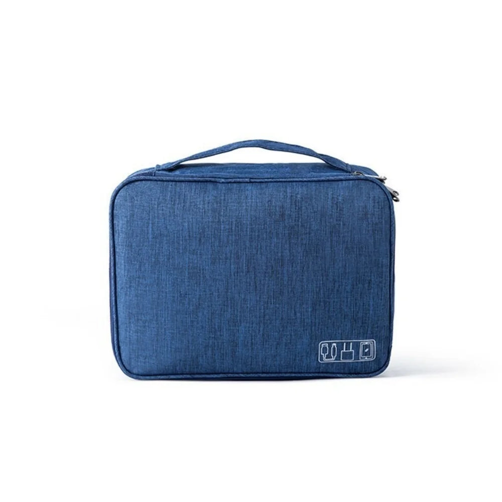 Portable Storage Bag Cable Data Cord Organizer Travel USB Gadget Bag Small Electronics SD Card Power Bank Waterproof Storage Bag Qme Three layer Deepblue