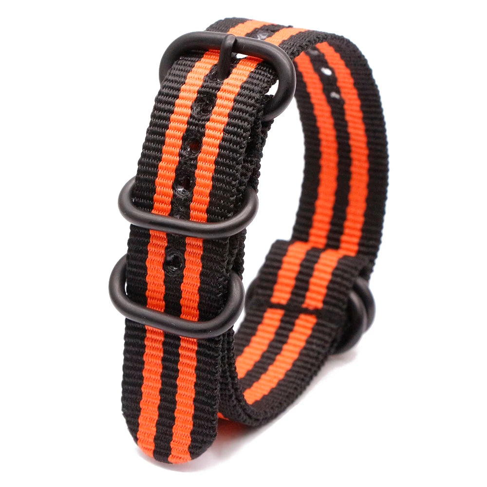 Army Sports Nylon Watch Band 18MM-24MM Black Ring Buckle Wristband Accessories for Samsung Huawei Watches Qme