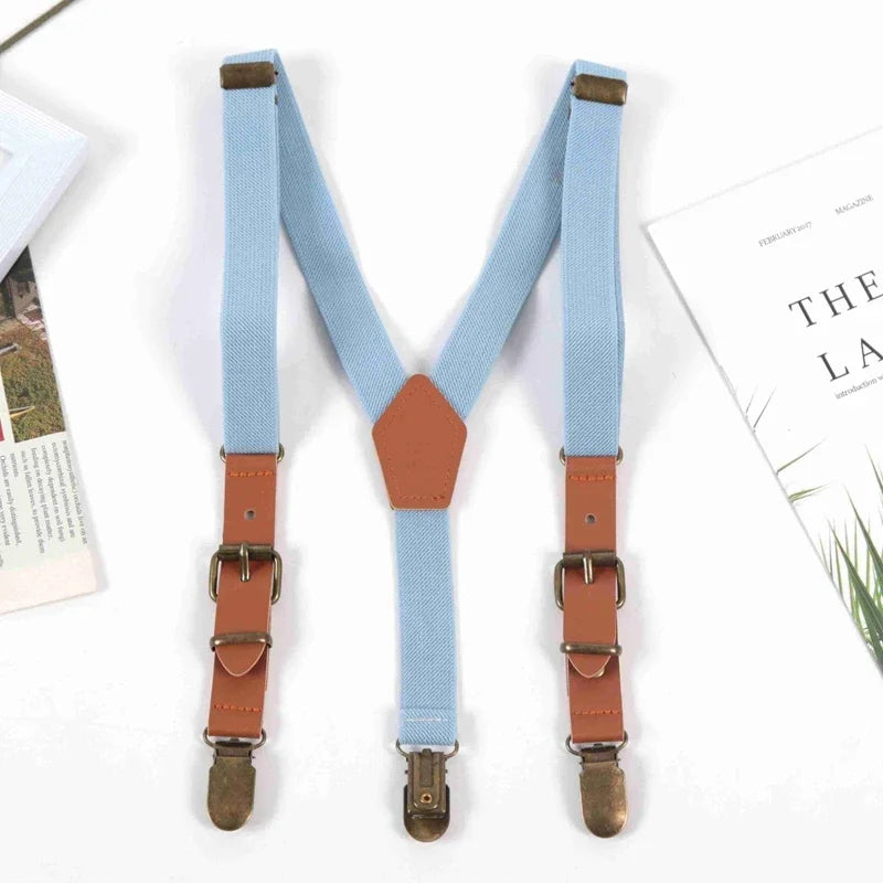 Kids Suspenders Tuxedo Y-back 3 Clips Adjustable Elastic Trouser Qme SKY BLUE