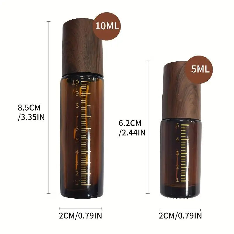 Glass Roll Bottles Plastic Wood Grain Cap Sample Roller Ball Vials Qme