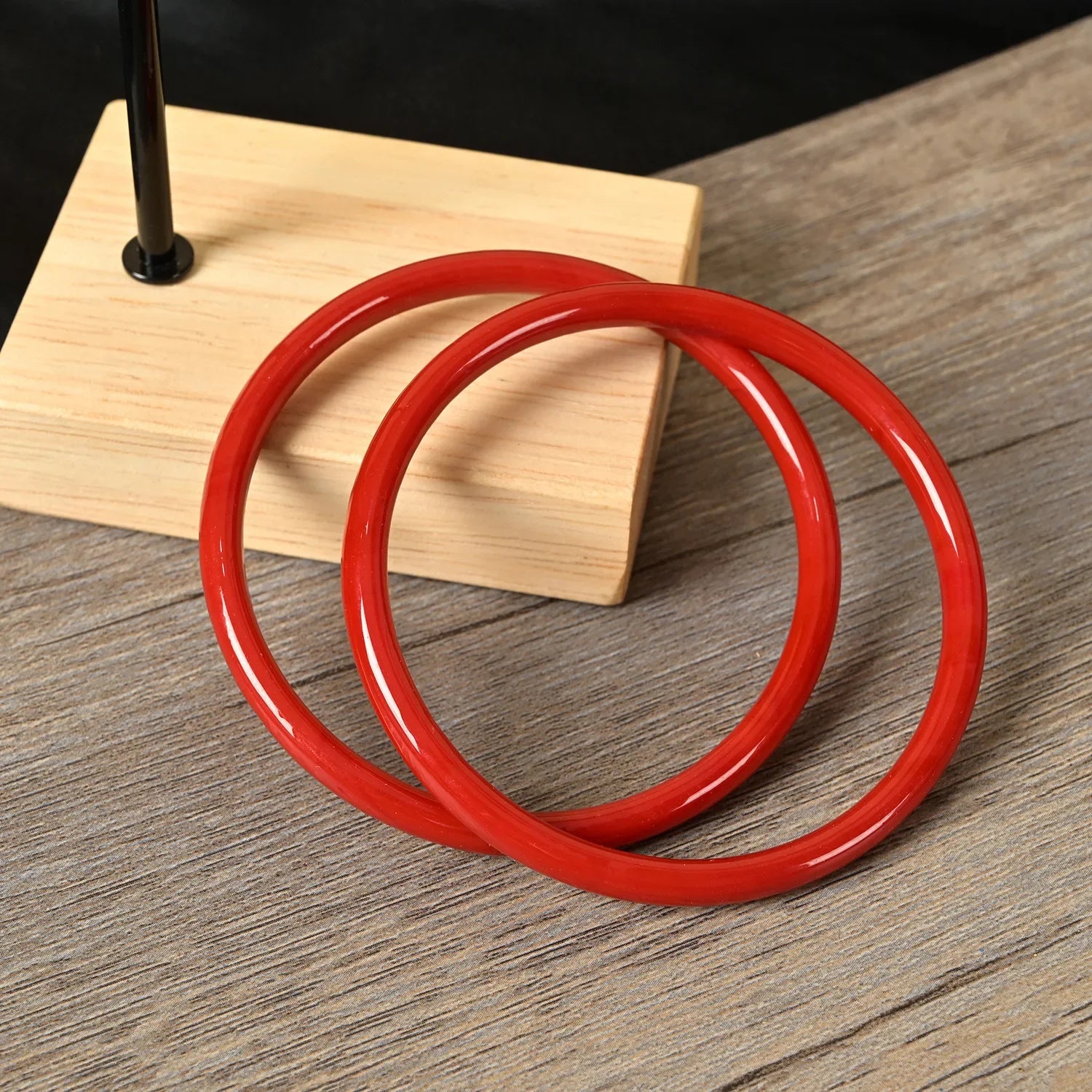 2Pcs/Set Natural Jade Solid Color Jingle Bangles Retro Simple Glass Bracelet Femme Fashion Women's Casual China Jewelry Gifts Qme red 58mm