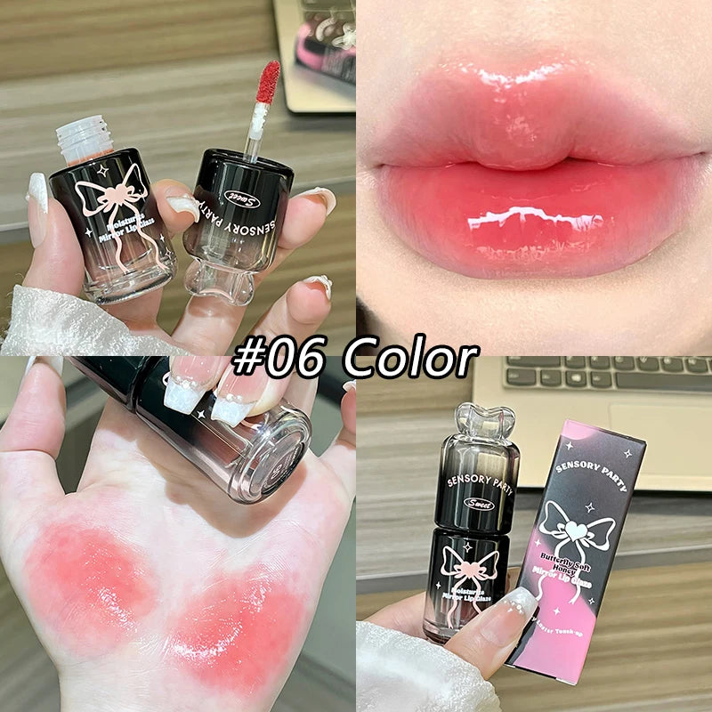 Bowknot Black Pink Mirror Lip Gloss Non-cup Staining Long-lasting Qme SP1056-6