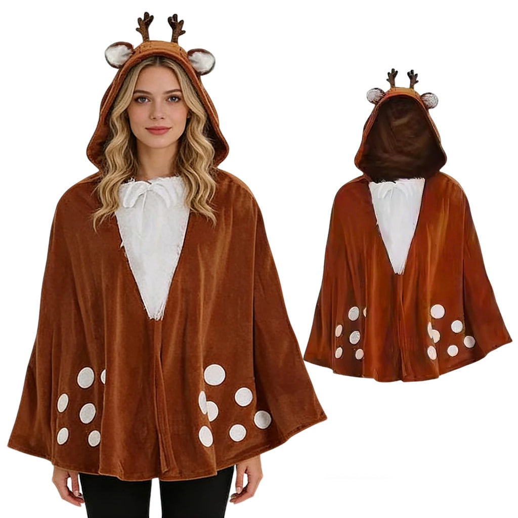 Deer Costume Deer Cape Animal Costume Adult Deer Christmas Halloween Cosplay Costume Ponchos Qme Brown One Size