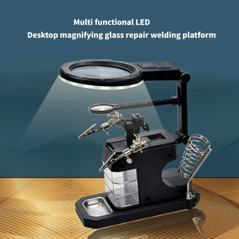 LED Glass Adjustable Magnification Metal Clamp Precisions Repair Qme