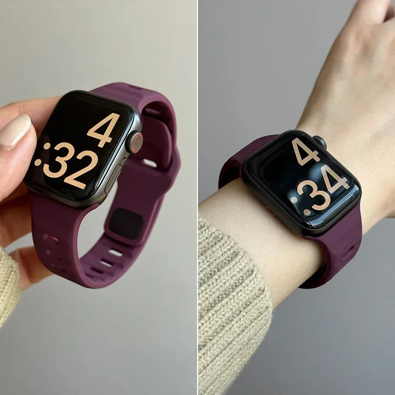 Silicone Sport Strap For Apple Watch Band 49mm 45mm 44mm 42mm 40mm 41 38 correa bracelet iwatch Series 10 9 8 7 6 5 4 3 se ultra Qme