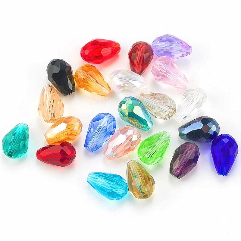 6x8MM 70PCS Faceted Austria Waterdrop Crystal Beads for Jewelry Making Teardrop Glass Beads DIY Bracelet Earring Supplies Qme