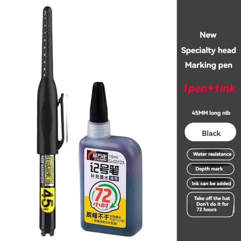1- Waterproof Deep Hole Marker Pens Long Nib Head Carpenter Pen Black