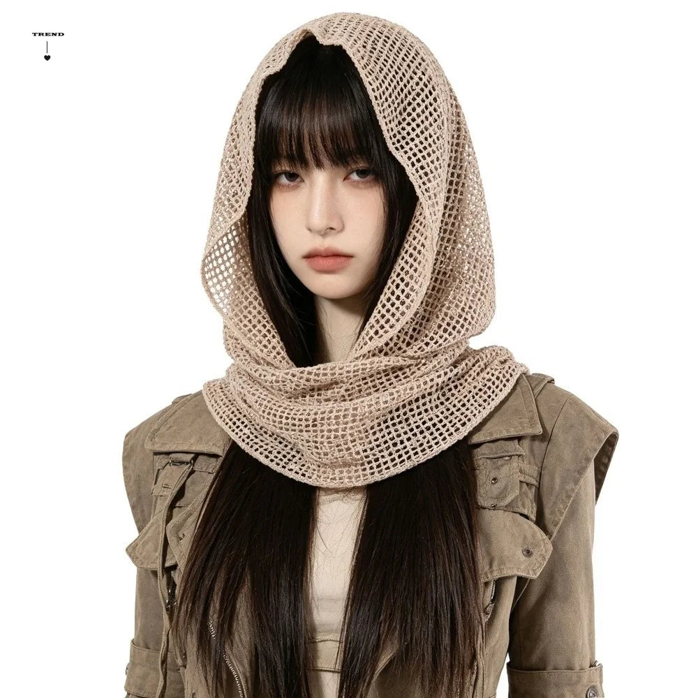 Vintage Solid Hooded Headscarf Y2k Breathable Head Wraps Scarf Qme