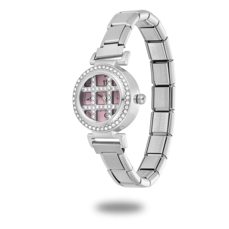 Y2K High Quality Rotating Zircon Round Shape Stainless Steel Watch Bracelet Women'S 9mm DIY Italian Charm Bangle Jewelry Gifts Qme S 30