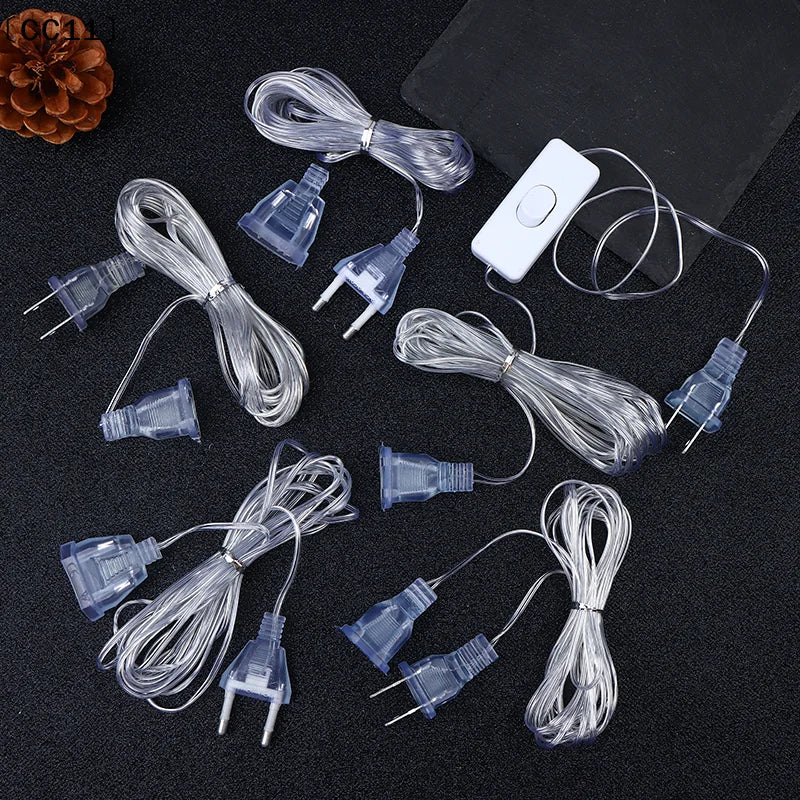 3M 5M EU US Plug Extender Wire Light String Extension Cable Standard Qme