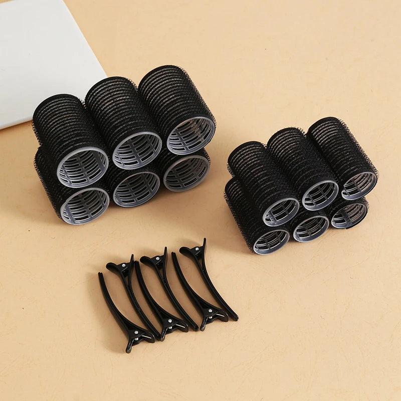 Heatless Self-grip Hair Rollers Clip Curlers DIY Styling Tools Volume Qme Black
