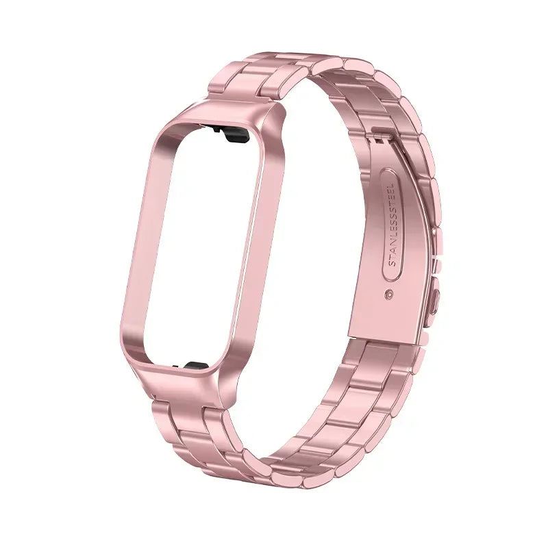 Strap For Xiaomi Mi Band 8 Active Bracelet for Xiaomi Smart Band 8 Active Stainless Steel Metal Watchband Mi Band 8 Active Qme Rose Pink 3 for Redmi Band 2