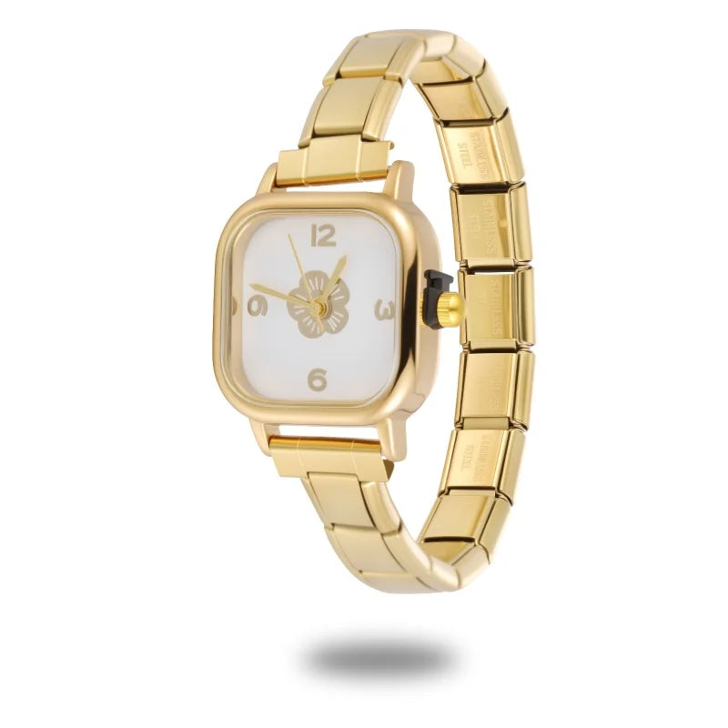 Fashion Women's Stainless Steel Square Flowers Watch Round Moon Sun High Quality Watch Bracelet For Friend Birthday DIY Bracelet Qme Style 2
