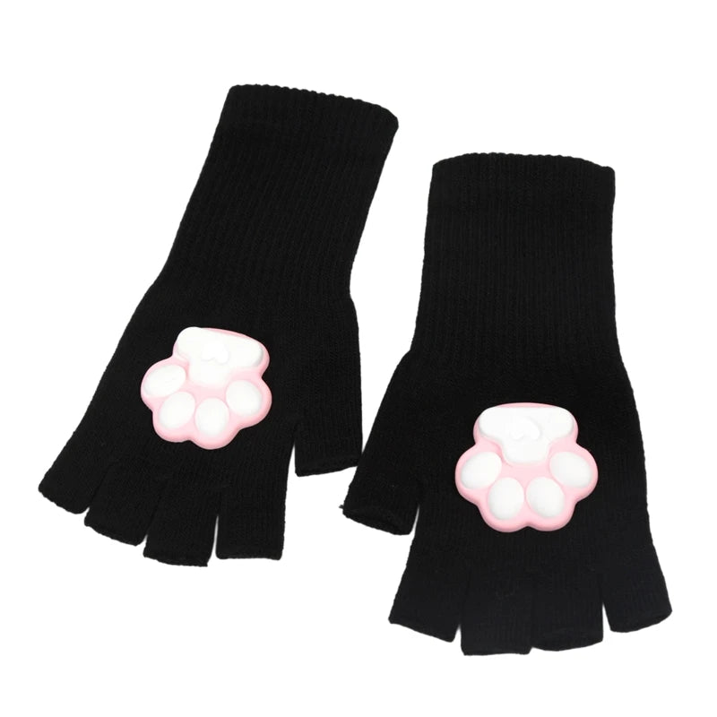 Harajuku Y2k Women Girls 3D Cat Pad Paw Gloves Black Punk Streetwear Qme A1